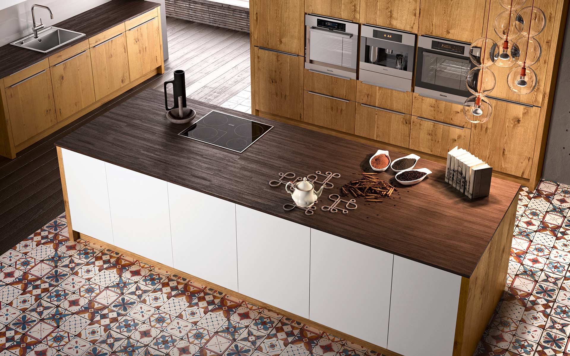 QUANTUM-wildeiche Moderne Küche mit Holzschränken und Kücheninsel